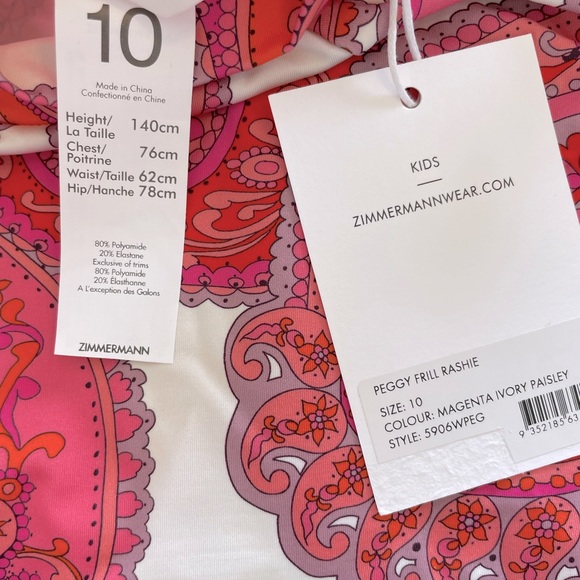 ZIMMERMANN Peggy Frill Kids Rash Guard - Girl’s Size 10 - New With Tags - Picture 6 of 9